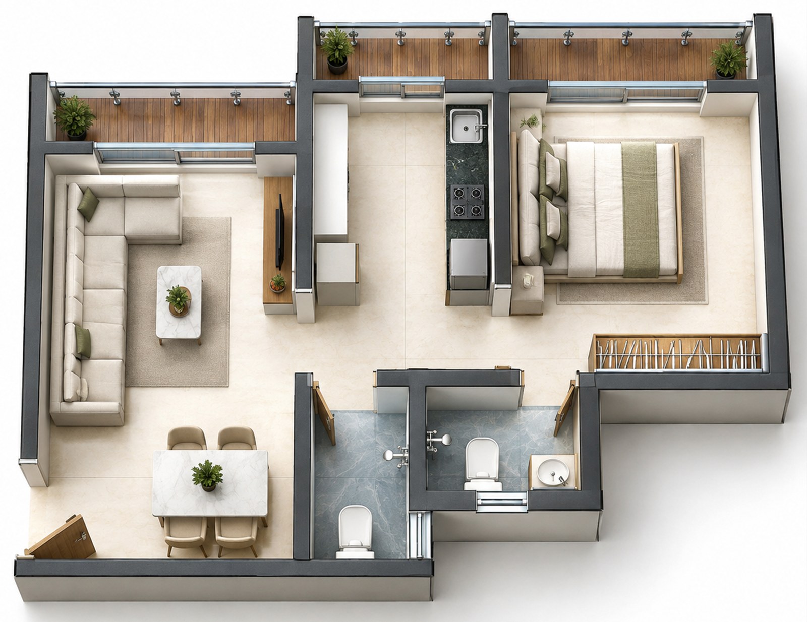 3D view of a Harmony Grand 1 BHK